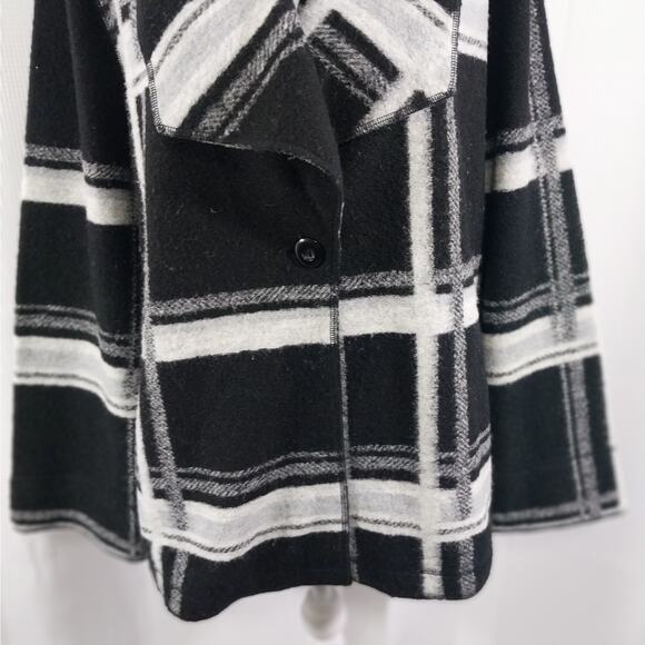 CHICO'S! BLACK & WHITE PLAID FINE WOOL BLEND DECONSTRUCTED JACKET! SZ L - Picture 5 of 10